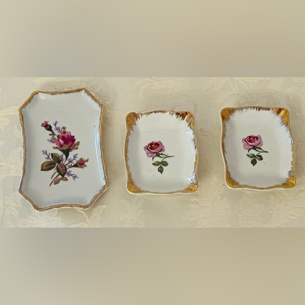 Elegant Vintage Floral Porcelain Hand Painted Japan Trinket Dishes - Picture 3 of 16